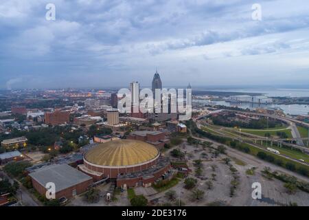 Rainy November evening at downtown Mobile, Alabama Stock Photo