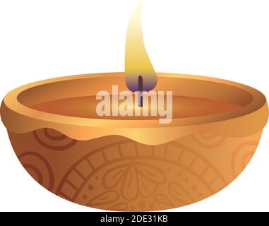 wooden diwali candle decorative icon Stock Vector