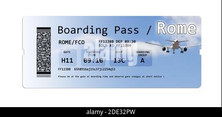 Airline boarding pass tickets to New York isolated on white - The contents of the image are totally invented.  Note for the Ispector: The contents of Stock Photo