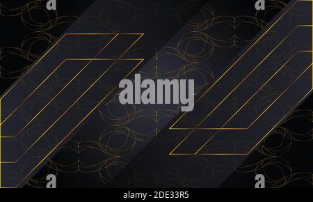 Black background with golden seamless abstract geometric pattern. Stock Vector