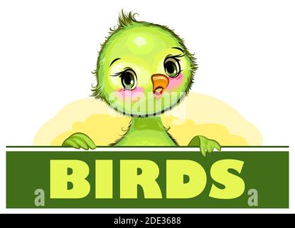 Parrot. Funny chick. Cute and funny baby bird. The isolated object on a white background. Illustration. Cartoon style. Vector Stock Vector