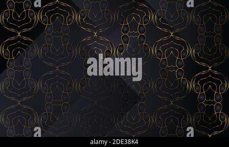 Black background with golden seamless abstract geometric pattern. Stock Vector