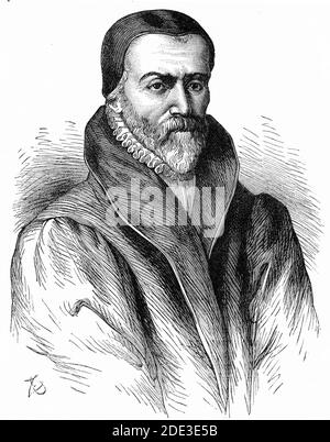 Engraving of English Bible translator William Tyndale.        Illustration from 'The history of Protestantism' by James Aitken Wylie (1808-1890), pub. 1878 Stock Photo