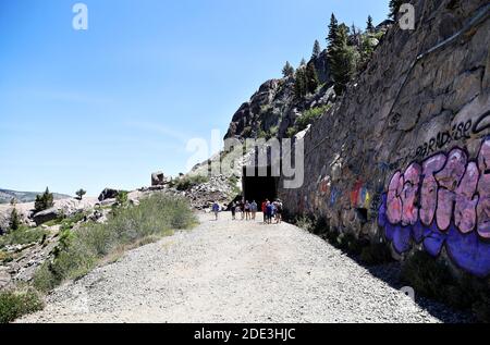 Donner pass snow tunnels showing graffiti Stock Photo - Alamy