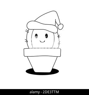 Children educational game. Coloring page with cute cactus. Printable activity Stock Vector