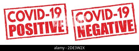 Covid-19 positive and negative signs or stamps on white background, vector illustration Stock Vector