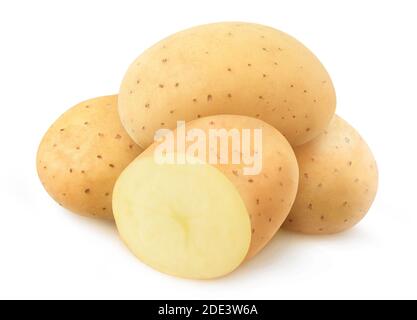 Pile of raw cut potatoes isolated on white background Stock Photo