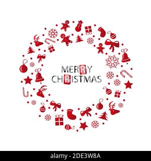 Christmas greeting illustration. Frame in the form of Christmas wreath made from stars, snowflakes, toys. Stock Vector