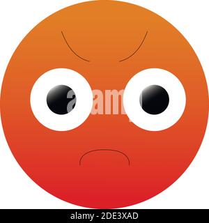 Vector Emoji red angry sad face with eyes and mouth on white background. Funny cartoon Emoji icon. Illustration for chat or message Stock Vector