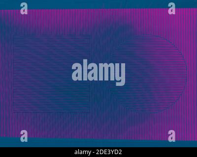 Moire pattern of square square, circle and lines in teal and pink Stock Photo