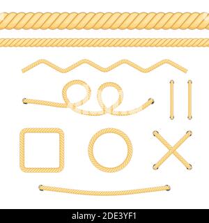 Set of different thickness ropes isolated on white. Vector illustration. Stock Vector