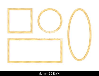 Set of rope frame on white backround. Vector illustration. Stock Vector