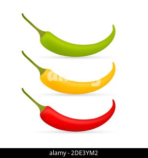Hot chilli pepper vector set isolated on white background. Red, yellow and green Stock Vector