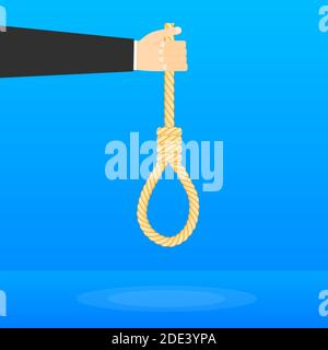 Rope hanging loop. Suicide and business. Tightens noose. Vector illustration. Stock Vector