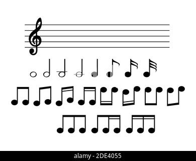 Collection of music note icon on white background. Note set. Vector illustration. Stock Vector