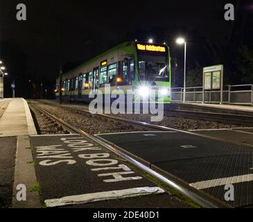 First London trams Croydon Tramlink Bombardier flexitiy swift CR4000 tram no 2553 at Coombe Lane tram stop, Croydon, London, New Addington branch Stock Photo