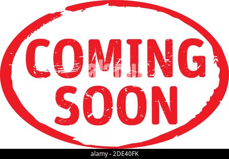 Red rubber stamp and text Coming Soon. Vector Illustration and banner. Stock Vector