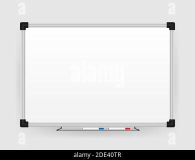 Realistic office Whiteboard. Empty whiteboard with marker pens. Vector stock illustration. Stock Vector