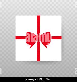 Empty open gift box with red color bow knot, ribbon isolated on transparent background. Vector stock illustration. Stock Vector