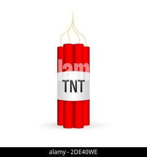 Red dynamite pack with electric time bomb, TNT. Vector stock illustration. Stock Vector