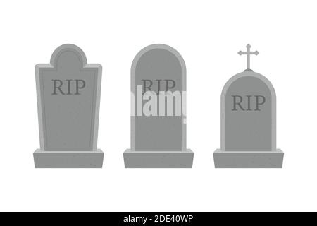 Grave icon flat design. Old gravestone with cracks. Ancient RIP. Vector stock illustration. Stock Vector