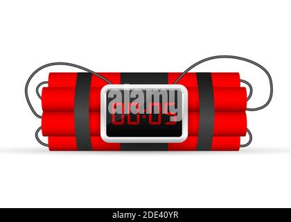 Red dynamite pack with electric time bomb, TNT. Vector stock illustration. Stock Vector