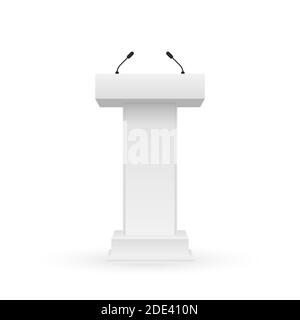 White Podium Tribune Rostrum Stand with Microphones. Vector stock illustration. Stock Vector