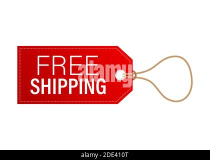 Free shipping red leather label or price tag. Vector stock illustration. Stock Vector