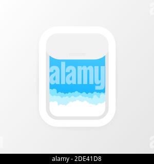 Aircraft, airplane windows with cloudy blue sky outside. Vector stock illustration. Stock Vector