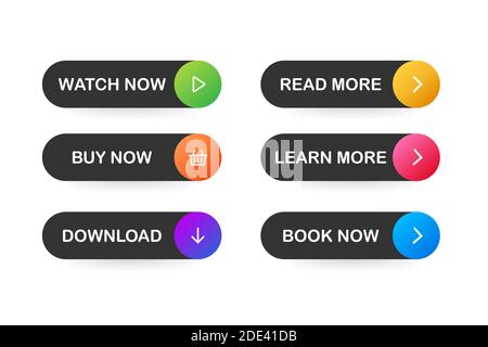 Set of vector modern trendy flat buttons. Different colors of main shapes. Stock Vector