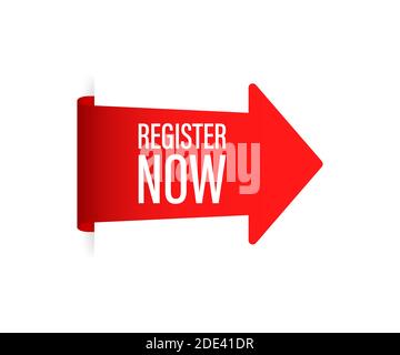 Red register now sticker on white background. Vector stock illustration Stock Vector
