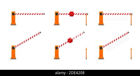 Automatic barrier to adjust the movement of cars. Vector stock illustration. Stock Vector