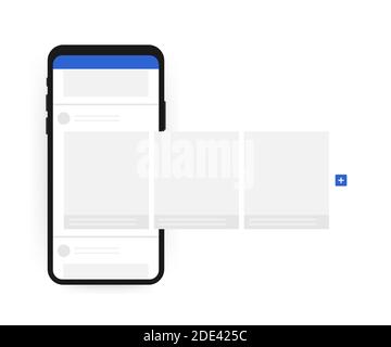 Smartphone with interface carousel post on social network. Vector stock illustration. Stock Vector