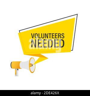 Megaphone Hand, business concept with text volunteers needed. Vector stock illustration Stock Vector
