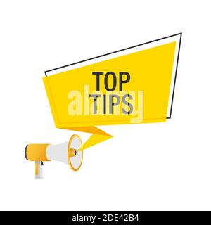 Hand holding megaphone - Top tips. Vector stock illustration. Stock Vector