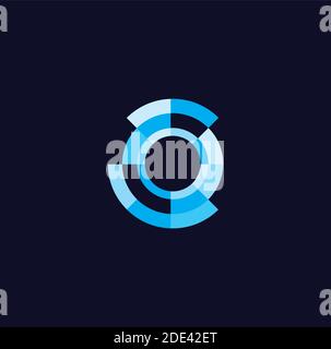 Physical security systems software and hardware vector logo concept. Search engine isolated abstract logotype on black background. Round emblem Stock Vector