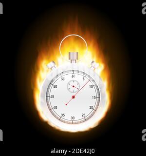 Stopwatch concept - faster sign with fire. Vector stock illustration. Stock Vector