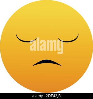 High quality emoticon on white background. Pensive, remorseful face, saddened by life. Yellow face with sad, closed eyes, and a slight, flat mouth. Stock Vector
