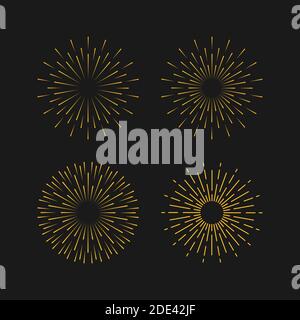 Sunburst set gold style isolated on background for logotype, emblem, logo, tag. Firework explosion, star. Vector stock illustration. Stock Vector