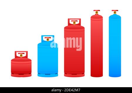 Gas cylinder vector tank. Lpg propane bottle icon container. Oxygen gas. Vector stock illustration Stock Vector