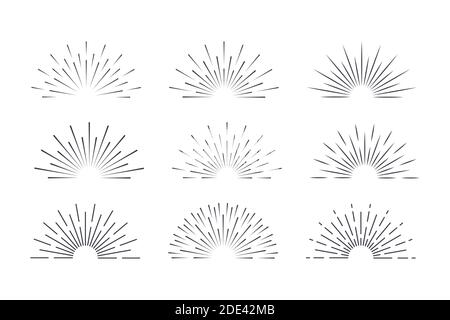 Sunburst set black style isolated on background for logotype, emblem, logo, tag. Firework explosion, star. Vector stock illustration. Stock Vector