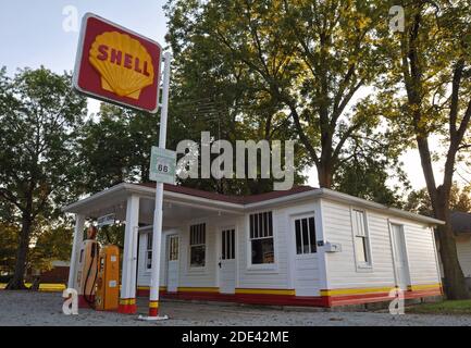 The historic Soulsby's Service gas station along Route 66 in Mount Olive, Illinois, was built in 1926 and remained in business until 1993. Stock Photo