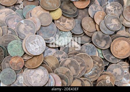 Coins from various countries from all over the world. Stock Photo