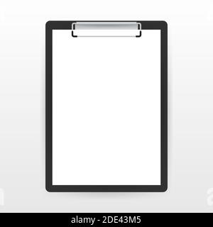 Black clipboard with blank white sheet. Vector stock illustration. Stock Vector