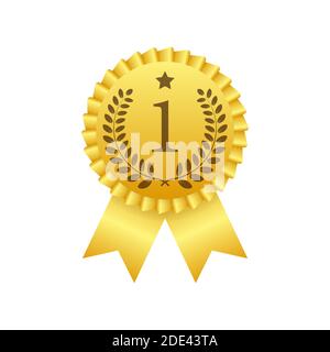 Gold Medal. Golden 1st Place Badge. Award ribbon. Vector stock illustration. Stock Vector