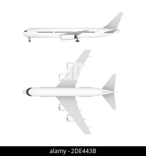 White airplane on a white background in profile, isolated. Vector stock illustration Stock Vector