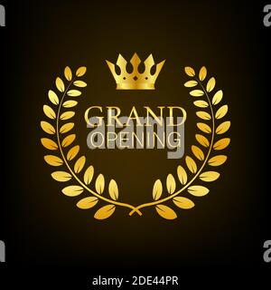 Grand opening Gold sign with laurel. Vector stock illustration Stock Vector