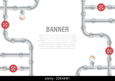 Details pipes different types collection of water tube industry gas valve construction. Stock Vector