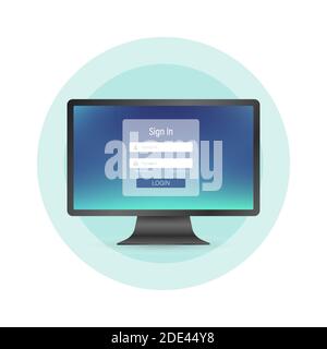 Login page on computer screen. Pc and online login form, sign in page. User profile, access to account concepts. Vector stock illustration.. Stock Vector