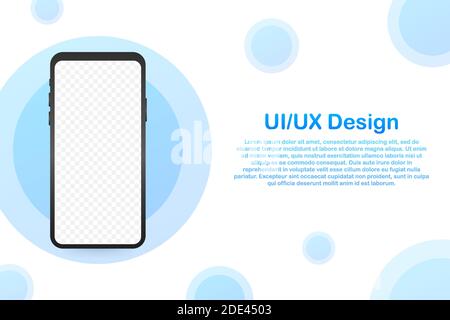 Device mockup banner. Smartphone UI UX design interface. Blank screen for media sale promotion. Vector stock illustration. Stock Vector
